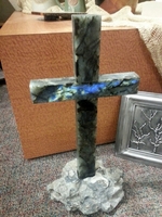 Peacock Granite Standing Cross on Stone Base
