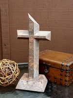 Quartzite Standing Tabletop Cross - Warm Reddish Brown, Angled Cut