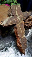 Sandstone Wall Cross- Dark Red Brown, Gold and Gray