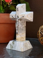 Small Standing Granite Crucifix  For Tabletop  - Angled Cut, Pastels