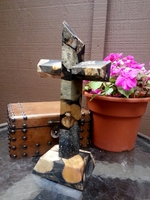 Standing Cross for Tabletop- Jurassic Black Granite Angled Top