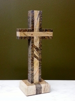 Standing Cross for Tabletop- Outlined Juparana, Inlaid Base Standing Cross for Tabletop- Outlined Juparana, Inlaid Base