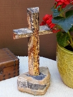 Standing Cross -  Golden Noir Granite,  Set in Stone