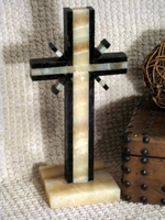 Standing Cross - Onyx and Dark Brown Granite With Star Burst Standing Cross - Onyx and Dark Brown Granite With Star Burst
