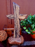 Standing Cross - Tan and Black Granite on Lake Superior Stone