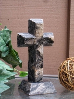 Standing Granite Cross for Tabletop - Angled Black with Crystals
