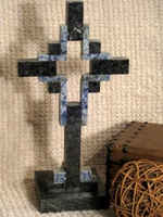 Standing Granite Cross for Tabletop - Black with Blue, Hollow