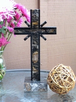Standing Granite Cross for Tabletop  Crystals, Black, With  Sonburst Flares