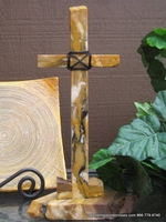 Standing Granite Cross for Tabletop - Gold and Mustard, Wire