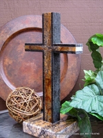 Standing Granite  Cross for Tabletop -  Golden Noir Outlined