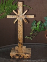 Standing Granite Cross for Tabletop - Golden With Sonburst Flares