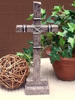 Standing Granite Cross for Tabletop - Mixed Grays, Wire Wrap