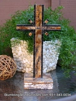 Standing Granite Cross for Tabletop - Outlined Golden Noir ,"Sonburst"