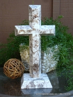 Standing Granite Cross for Tabletop -  White and Silver Angled 