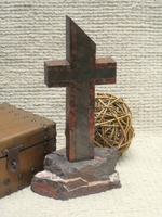 Standing Granite Cross - Outlined Red Dragon, Gray - Rock Base Standing Granite Cross - Outlined Red Dragon, Gray - Rock Base