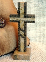 Standing Granite Cross - Tan and Brown Outlined With Inlay Standing Granite Cross - Tan and Brown Outlined With Inlay
