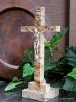 Standing Granite Crucifix for Tabletop - Ivory and Gold