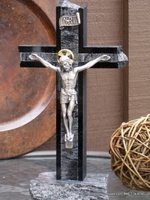Standing Granite Crucifix for Tabletop - Outlined, Black, Gray