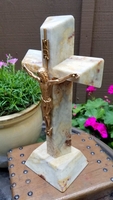 Standing Granite Crucifix- Ivory, Gray, Rust, Brown-  Golden Corpus