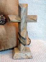 Standing Granite Tabletop Cross  - Juparana With Inlay, Angled Cut  