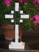Standing Hollow Marble Cross for Tabletop - White With Black 