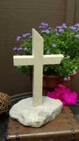 Standing Ivory Marble Cross in Lake Superior Stone