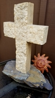 Standing Limestone Cross on Gray Rugged Plum Creek Stone Standing Limestone Cross on Gray Rugged Plum Creek Stone