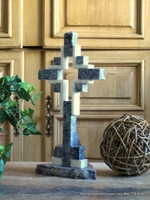 Standing Marble Cross for Tabletop  - Blue with White Hollow