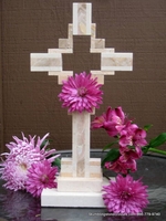 Standing Marble Cross for  Tabletop - Peach / Ivory Double Hollow 