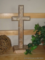 Standing Marble  Cross for Tabletop - Peach with Beige Angled  