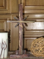 Standing Marble Cross for Tabletop - Reddish Brown "Sonburst" Flares