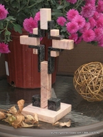 Standing Marble Cross for Tabletop - Salmon and  Black, Hollow 