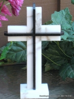 Standing Marble Cross for Tabletop - White and Black Dimensional 
