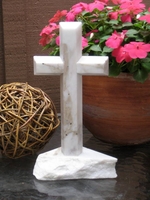 Standing Marble Cross for Tabletop - White Marble, Broken Base