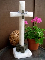 19 Inch Oversize Standing Onyx Cross - White, Green Granite 
