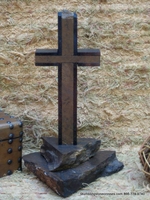 Standing Quartzite Cross- Brown, Black Outlined, Double Base
