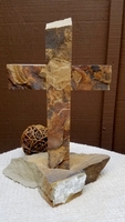 Standing Stone Cross -  Brown, Tan, on Rock, White Accent