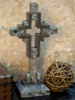 Standing Tabletop Granite Cross  Gray and Taupe Cross Within a Cross