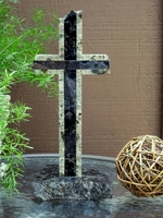 Standing Tabletop Granite Cross - Outlined Black / Green with Stones