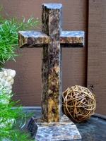 Standing Tabletop Granite Cross - "River Bottom" Angled Cut