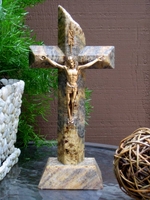 Standing Tabletop Granite Crucifix - Gold, Gray - Angled Cut Standing Tabletop Granite Crucifix - Gold, Gray - Angled Cut