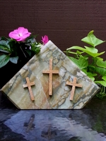 Standing Three Cross Marble Plaque - Green and Gold