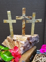Three Cross on Red and Gold Granite Base