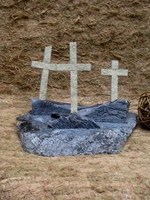 Three Crosses Standing Calvary Scene - Granite and Limestone