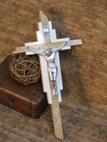 Travertine Wall Crucifix - Golden Travertine Ivory Accent Pieces - 1