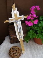 Travertine Wall Crucifix - Golden Travertine  Ivory Accents - 2 