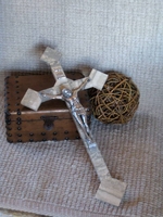 Travertine Wall Crucifix -  Ivory, Light Tan and Gray 