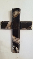 Wall Cross - Black Galaxy Granite ,White and Brown Crystals 