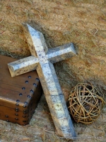 Wall Cross, Granite  - Golden Tan, Gray - Angled Cut 