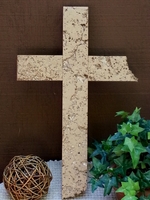 Wall Cross- Wide Unfilled Travertine, 2 Broken Edges